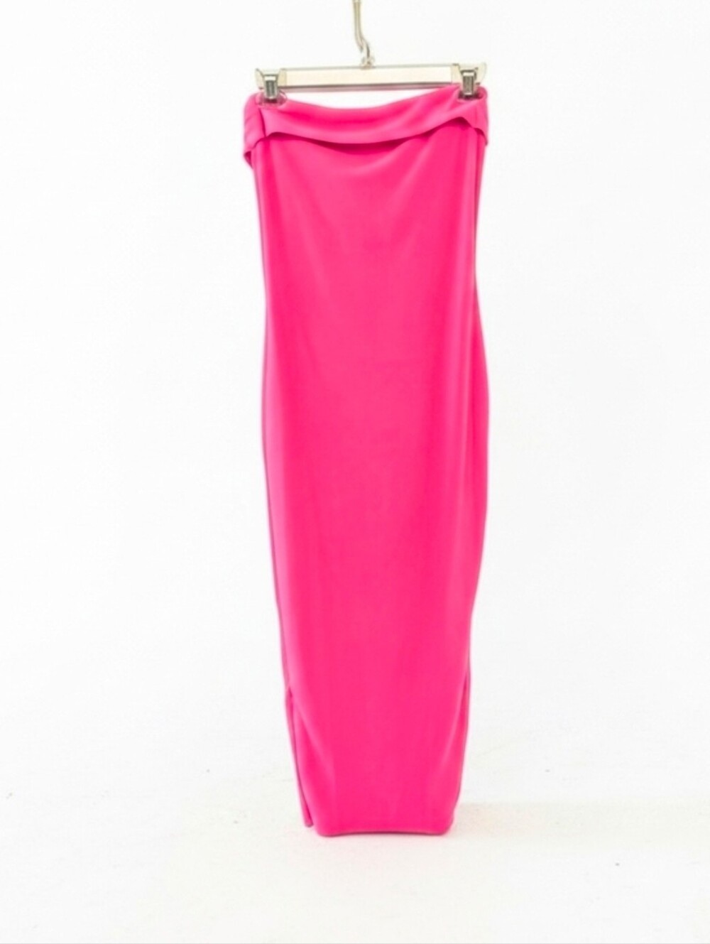 NWT Hot Pink Strapless Column Dress Cuffed Neckline Bodycon Women's Size Small - Picture 2 of 10